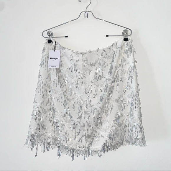 Showpo. Khrizza white silver sequin diamond mesh party/ costume mini skirt 14 - Picture 6 of 12